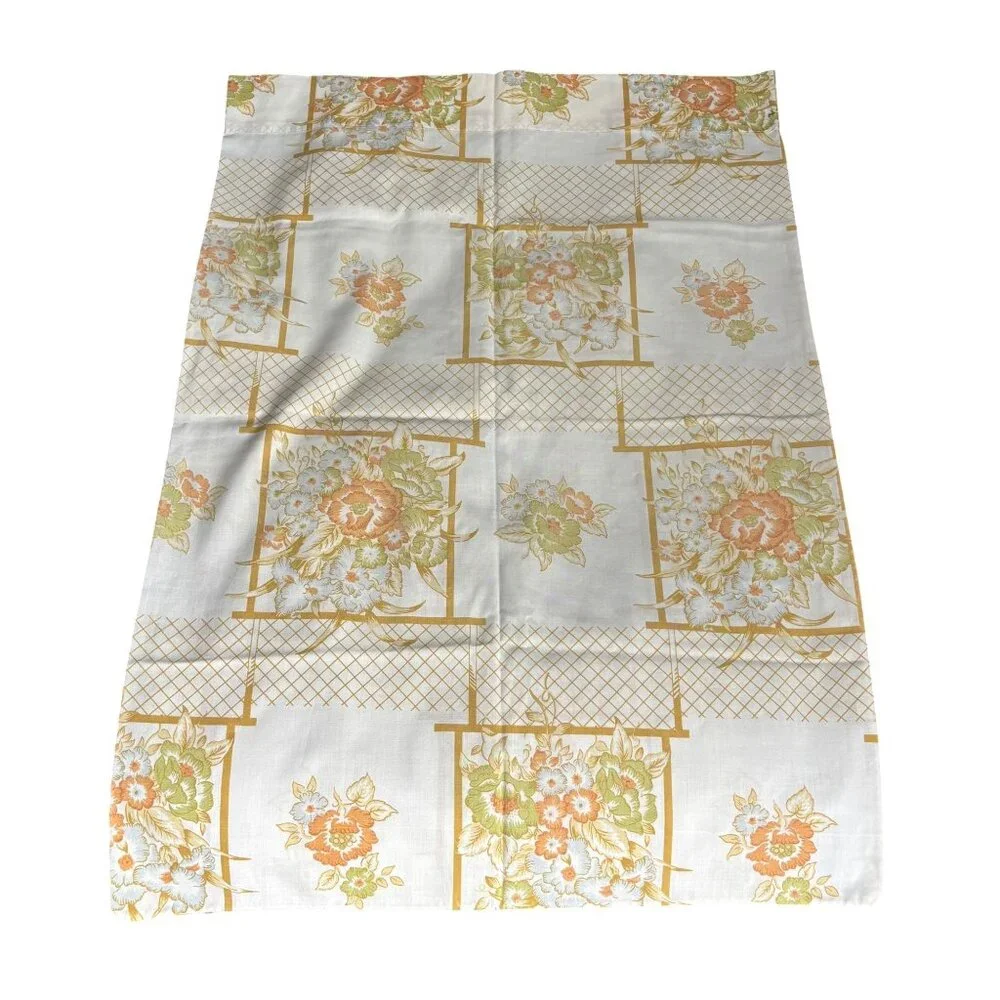 Vintage Cannon Monticello Pillowcase Floral Grid Standard Size Cream Beige